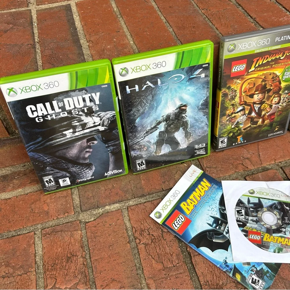XBOX 360 5 Game Bundle LEGO Star Wars, Batman, Indiana, Halo4 Call of Duty GHOST